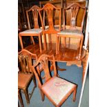 A YEW WOOD DROP LEAF PEDESTAL TABLE and five chairs (6)
