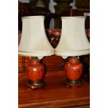 A PAIR OF MODERN CERAMIC TABLE LAMPS with shades