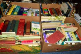 FOUR BOXES OF BOOKS, RECORDS, CD'S etc, fiction (Maeve Binchy), topographical etc