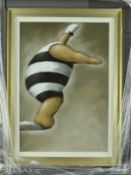 IAN RAWLING 'DIVING BELLE', a lady in a bathing costume, preparing to dive into a pool, signed