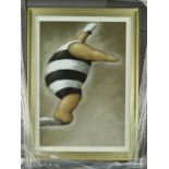 IAN RAWLING 'DIVING BELLE', a lady in a bathing costume, preparing to dive into a pool, signed