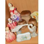 A GROUP OF CERAMICS, to include three Royal Doulton figures 'Veronica' HN1517, 'Goody Two Shoes'