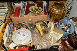 THREE BOXES AND LOOSE CERAMICS, GLASS, DIE-CAST VEHICLES, MAPS etc to include Limoges trinkets,