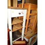 A MODERN KITCHEN TROLLEY with a single drawer together with a pine kitchen trolley (2)