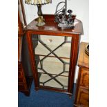 AN EDWARDIAN MAHOGANY AND SATINWOOD BANDED ASTRAGAL GLAZED SINGLE DOOR CHINA CABINET (key)