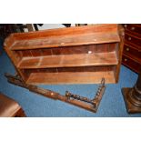 A VICTORIAN PITCH PINE OPEN BOOKCASE, together with two oak barley extending fenders (3)