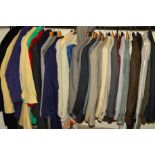 A QUANTITY OF GENTLEMANS CLOTHING to include suits by Dax, coats by Dannimac, shirts, a pair of high