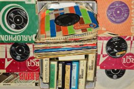 A SMALL COLLECTION OF THIRTY SIX SINGLES, and eight 8-tack tapes from artists such as The Beatles,