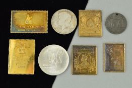 FIVE SILVER STAMPS AND THREE COINS, the stamps all from the Empire Collection, all with silver