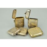 FIVE LATE 19TH TO EARLY 20TH CENTURY SILVER VESTA CASES, all of rectangular outlines, one with