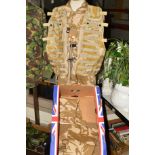 THREE ITEMS OF DESERT DPM UNIFORM, to include combat shirt desert under body armour style size XL,