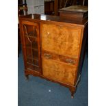 AN EDWARDIAN WALNUT SIDE BY SIDE BUREAU BOOKCASE with a single drawer (sd) (key)