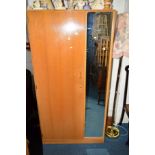 A TEAK SINGLE MIRROR DOOR WARDROBE, a painted rocking chair (2)