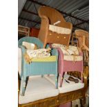 THREE VARIOUS LLOYD LOOM WICKER BEDROOM CHAIRS, together with an early 20th century winged