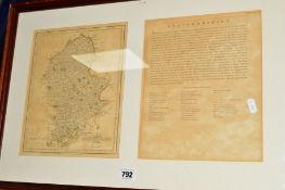 J.CARY FRAMED MAP AND TEXT OF STAFFORDSHIRE, hand tinted, double mount and framed as one, map size