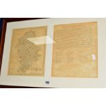 J.CARY FRAMED MAP AND TEXT OF STAFFORDSHIRE, hand tinted, double mount and framed as one, map size