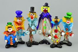 SIX VARIOUS MURANO GLASS CLOWNS, approximate height of tallest 27cm (sd to smallest) (6)