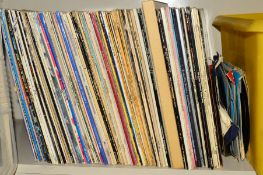 A BOX OF OVER NINTY L.P'S AND TWENTY SINGLES AND E.P'S, from artists including The Beatles, The