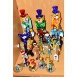 A GROUP OF VARIOUS MURANO GLASS CLOWNS, approximate height of tallest 24cm and smallest