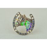 A HORSE AND HORSESHOE BROOCH designed as a horses head with plique-a-jour enamel to the neck and