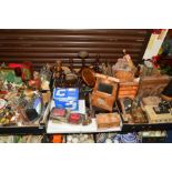 FIVE BOXES AND LOOSE SUNDRY ITEMS, etc, to include barley twist candlesticks, novelty decanter set