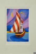 ADAM BARSBY 'LOVE SETS US FREE', a sailing boat under a colourful sky, a limited edition print 374/