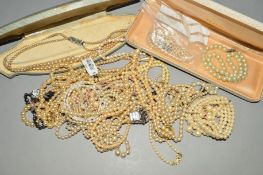 A QUANTITY OF COSTUME JEWELLERY, pearls, etc