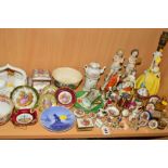 VARIOUS ORNAMENTS, BOWLS, etc, to include Limoges, Capodimonte, cherubs, miniature scent bottles etc