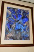 ARTHUR BERRY (1925-1994) abstract still life of blue flowers, signed top left, dated (19)88