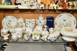 A GROUP OF AYNSLEY ORNAMENTS, VASES, PLATES, BOWL, etc, mostly 'Cottage Garden' to include boxed '