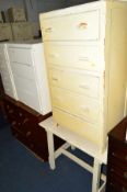 A PAINTED CHEST OF EIGHT DRAWERS, a walnut fall front bureau, a painted chest of five drawers and
