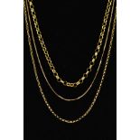 THREE 9CT GOLD CHAIN NECKLACES two of different sized belcher link design, one of serpentine link