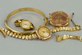 A SELECTION OF ROLLED GOLD JEWELLERY to include a 1/5th 9ct rolled gold hinged bangle (a/f), two