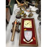 A COLLECTION OF BRASS AIRCRAFT MODELS, two model canons and a Royal Engineers commemorative