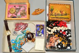 TWO BOXES OF MIXED COSTUME JEWELLERY etc