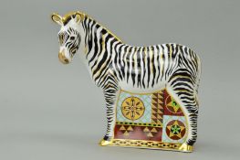 A ROYAL CROWN DERBY PAPERWEIGHT, 'Zebra' with silver stopper (seconds)