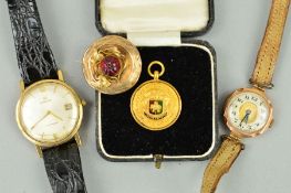 TWO WATCHES, A BROOCH AND A MEDAL, the 9ct gold medal for Coventry Works Bowling League with