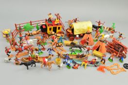A QUANTITY OF ASSORTED BRITAINS AND TIMPO COWBOY AND NATIVE AMERICAN FIGURES AND ACCESSORIES,