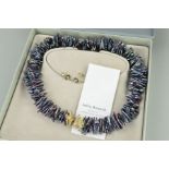 A FRESHWATER DYED CULTURED PEARL NECKLACE AND PAIR OF STUD EARRINGS BY JULIA BEUSCH, designed as