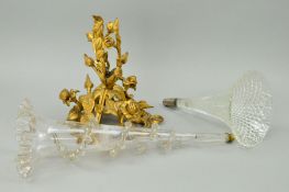A BRONZED/GILT EPERGNE with two odd glass flutes (3)