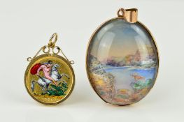 TWO PENDANTS, the first a George V 1912 sovereign with enamel detail to the reverse, within a