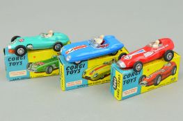 THREE BOXED CORGI TOYS RACING CAR MODELS, Vanwall F1 Grand Prix, No.150s, Lotus Mark Eleven, Le Mans
