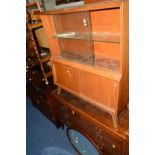 AN ART DECO WALNUT GLAZED BOOKCASE, together with a mahogany chest of two short and two long drawers