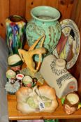 A SMALL GROUP OF CERAMICS to include a Fieldings Crown Devon figurine by Kathleen Parsons, No 175,