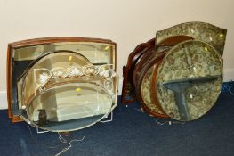 AN EDWARDIAN MAHOGANY WALL MIRROR, an oval wall mirror and twelve other wall mirrors (14)