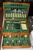 AN OAK CASED CANTEEN OF EPNS OLD ENGLISH PATTERN CUTLERY, six to eight settings, maker James Ryals