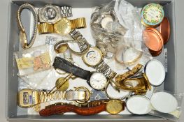 A SELECTION OF MAINLY WATCHES AND WATCH PARTS to include a bag of batteries, gentleman's Bulova,