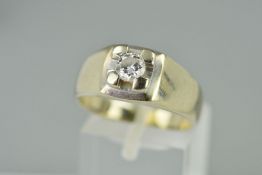 A SINGLE STONE DIAMOND RING, the brilliant cut diamond within a square four corner setting to the