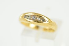 AN EARLY 20TH CENTURY 18CT GOLD DIAMOND HALF HOOP RING, five old European cut diamonds totalling 0.
