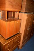 A MODERN TWO DOOR WARDROBE, a teak two door record cabinet, a Neil Morris for Morris of Glasgow,